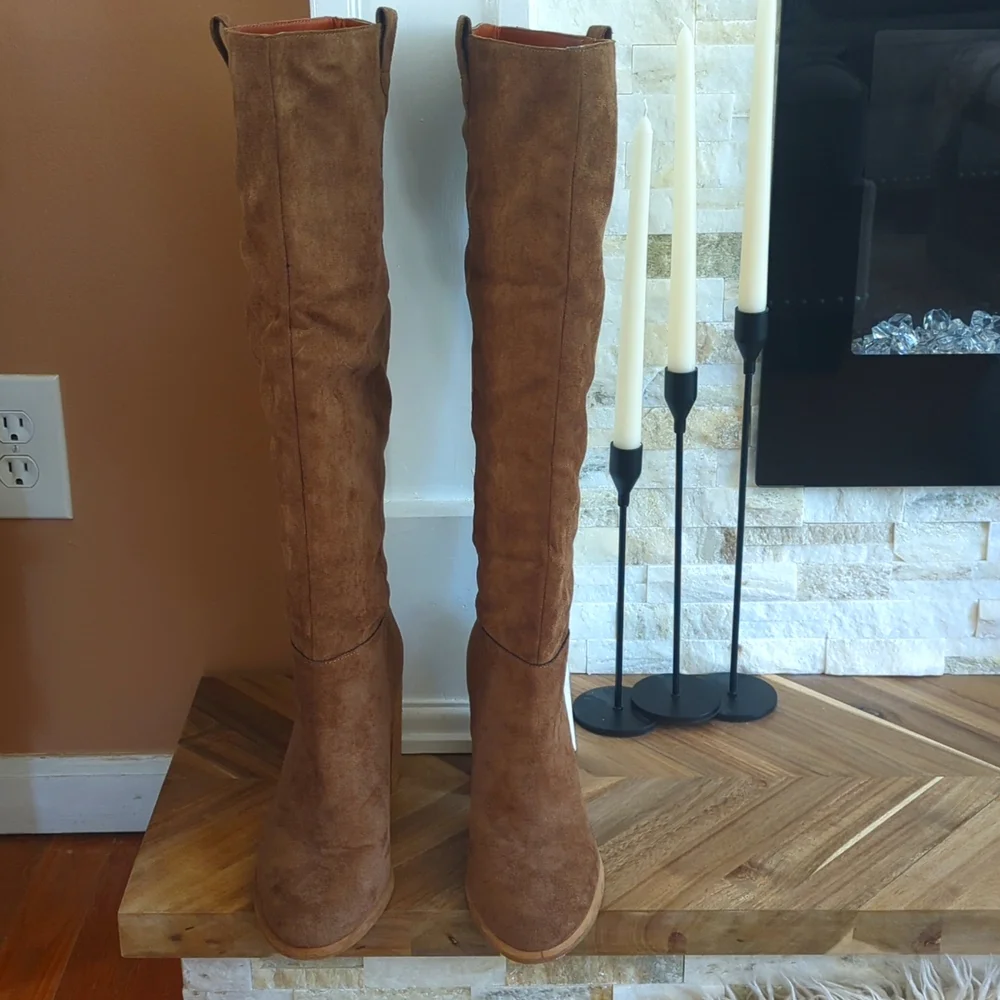 Vici Suede Over-the-Knee Slouch Boots in Taupe Brown